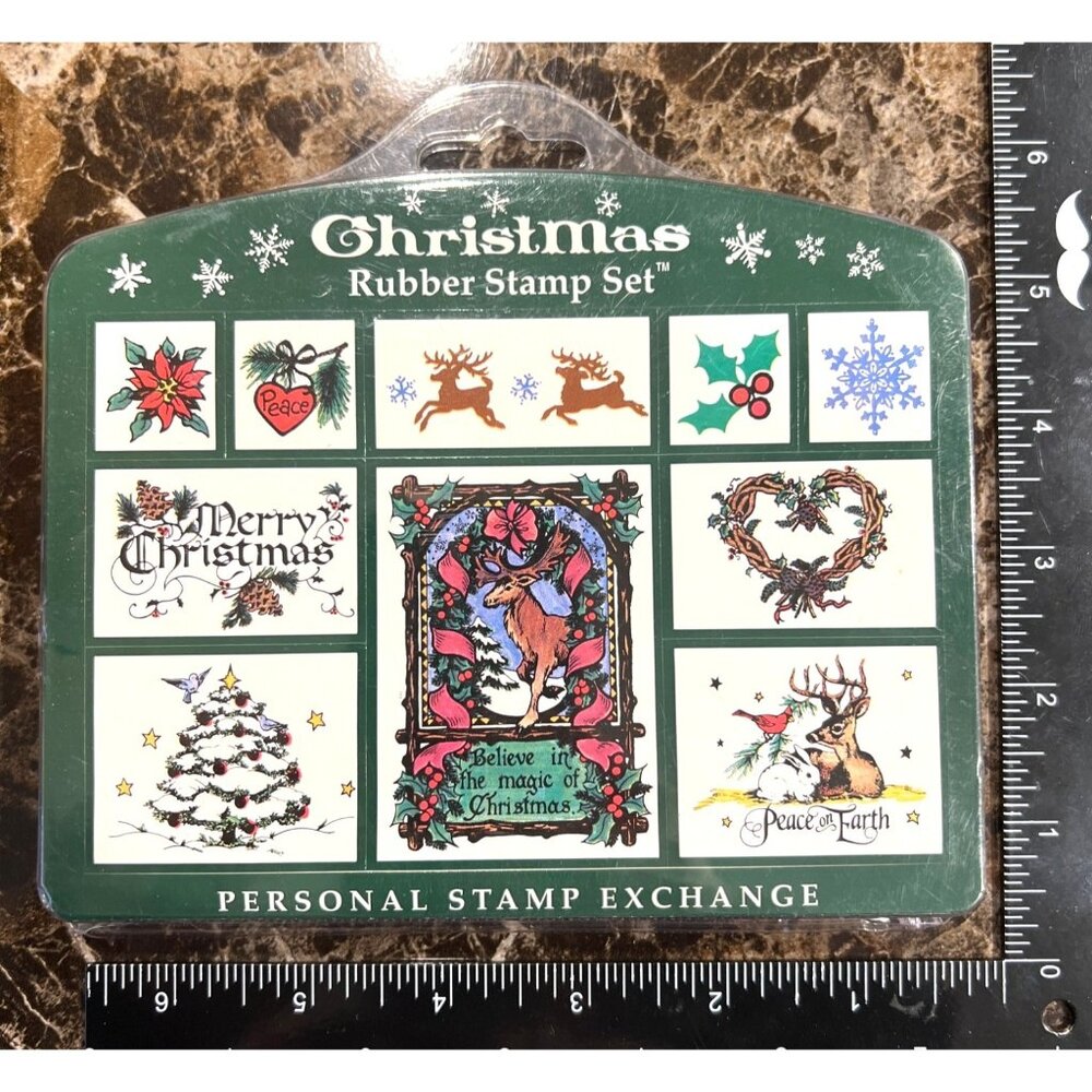 Christmas Rubber Stamp Set by Personal stamp exchange  SK107 NEW 10 piece set